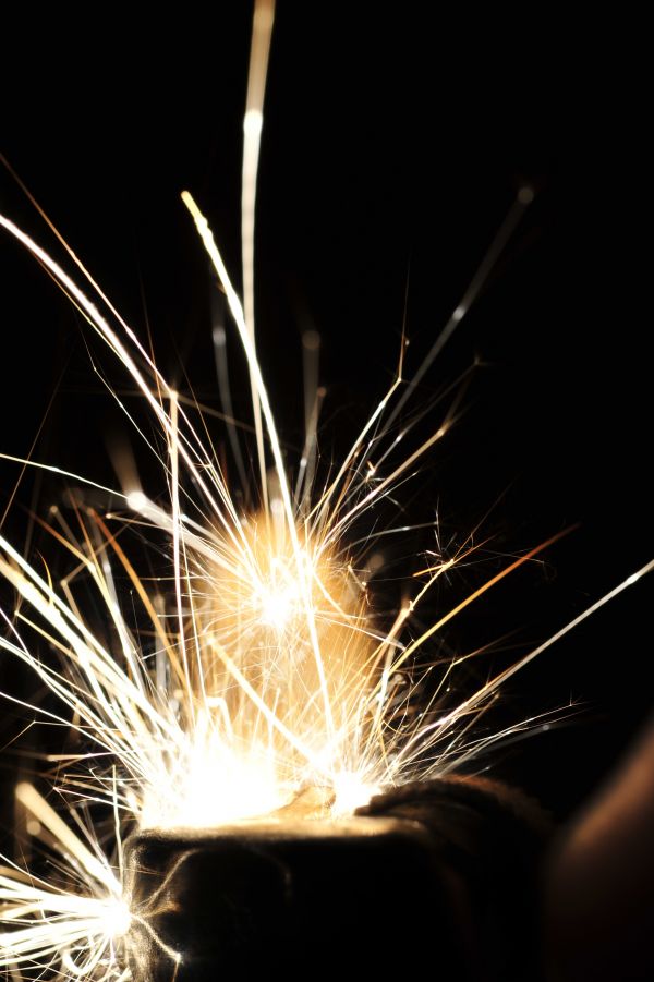 night, sparkler, metal, light, smoking, steel