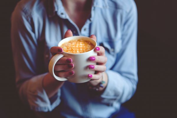 pessoa,café,fêmea,café,copo,café com leite