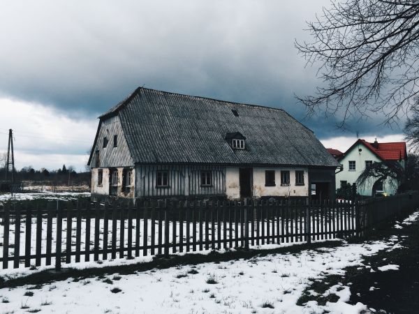 lumi, kylmä, talvi-, maatila, aita, arkkitehtuuri