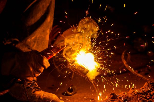 night, steel, sparkler, man, spark, construction