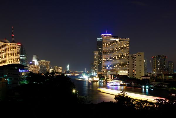 ligero, arquitectura, horizonte, noche, edificio, horizonte