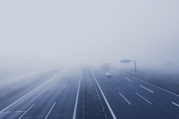 地平線,霧,道路,ブリッジ,雪,ミスト