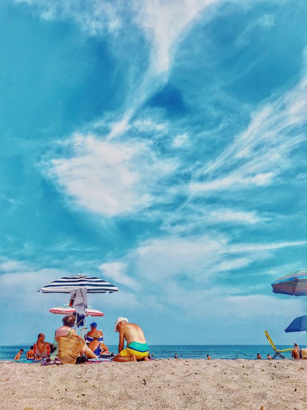 People on beach, beach, sky, vacation, blue, sand