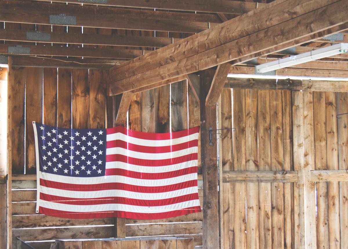 Holz, Scheune, Schuppen, Flagge, USA, amerikanische Flagge, Streifen, Zimmer, Innenarchitektur, Stall, Amerika und Sterne, Blockhaus, Außenstruktur