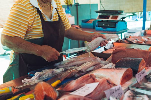 kjøtt, mat, selger, offentlig område, fiskehandler, Fiskeprodukter