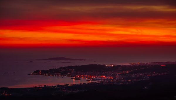 風景,海,海岸,地平線,雲,空