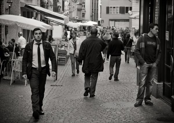 peatonal, en blanco y negro, gente, la carretera, calle, fotografía