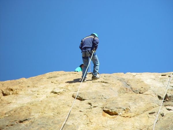 homem, natureza, montanha, corda, céu, Caminhando