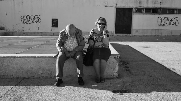 noir et blanc, gens, route, blanc, rue, la photographie