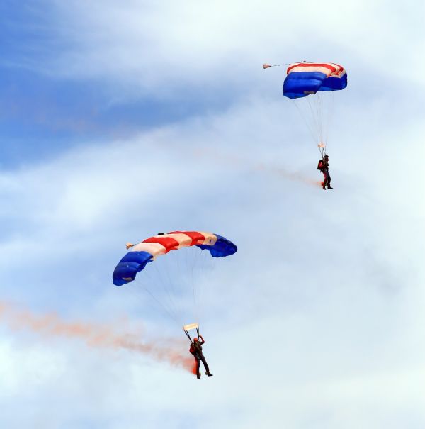 manusia, penurunan, sayap, awan, langit, putih