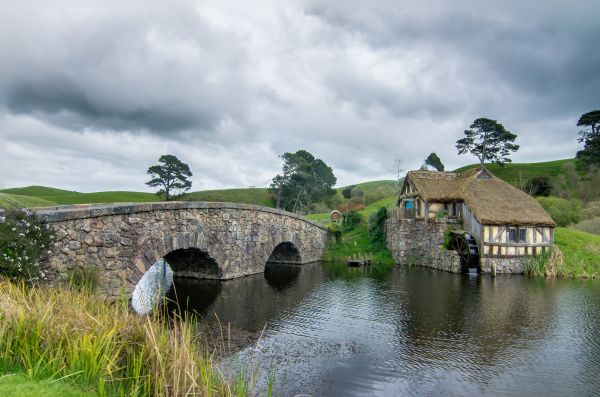 Landschaft, Dorf, Wasser, Brücke, Fluss, Kanal