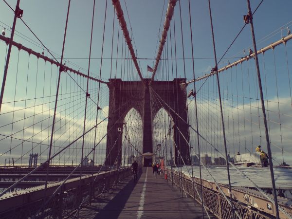 architettura,ponte,cavo,ponte sospeso,pedone,New York