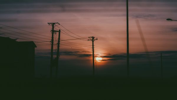 hemel, nagloed, zonsondergang, zonsopkomst, wolk, bovengrondse hoogspanningslijnen