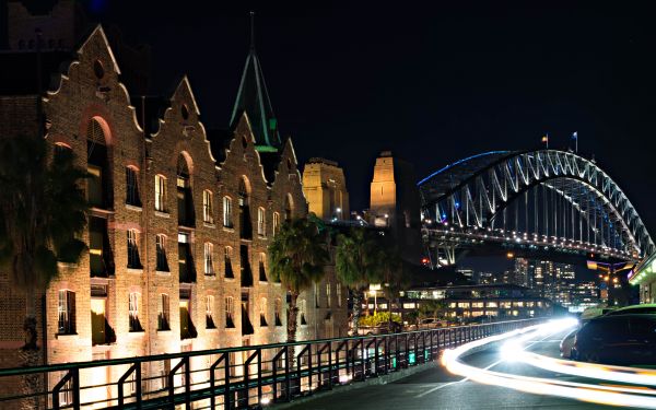 light, bridge, night, view, city, cityscape