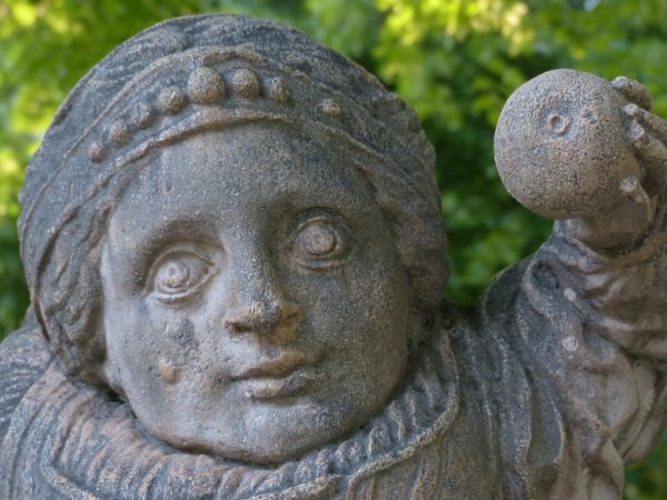 stone, monument, statue, globe, face, apple