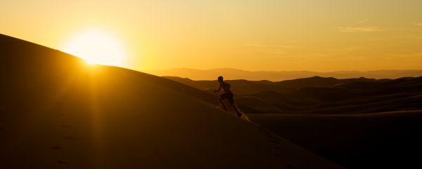 landskap, sand, horisont, silhouette, fjell, sol