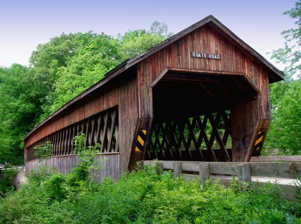 weg, brug, farm, huis, gebouw, schuur