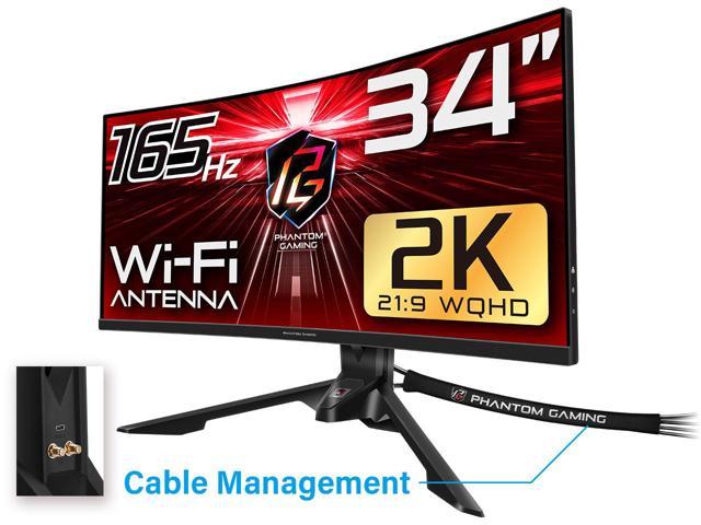 ASRock Phantom PG34WQ15R3A 34" WQHD 3440 x 1440 (2K) 165 Hz (144Hz and higher) Wi-Fi Antenna FreeSync Premium (AMD Adaptive Sync) Built-in Speakers Curved Gaming Monitor