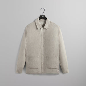 Kith Pinstripe Linen Long Sleeve Boxy Collared Overshirt - Light Heather Grey