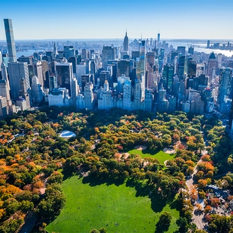 View of Central Park & NYC hotels & buildings.