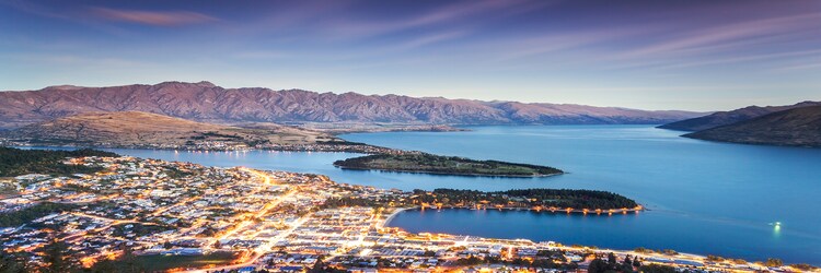 Queenstown, NZ, cityscape and mountains