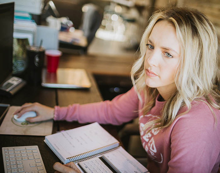 woman at computer.