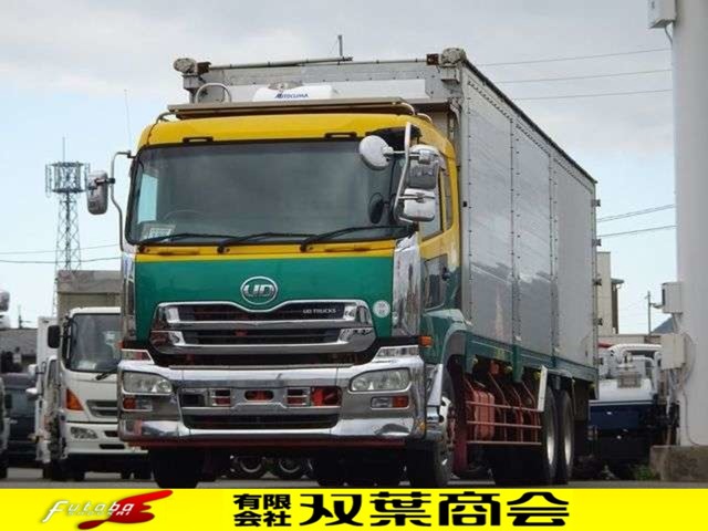 ＵＤトラックス クオン 25tチップ運搬車 後輪エアサス 7速ミッション　電動コボレーン天蓋付き