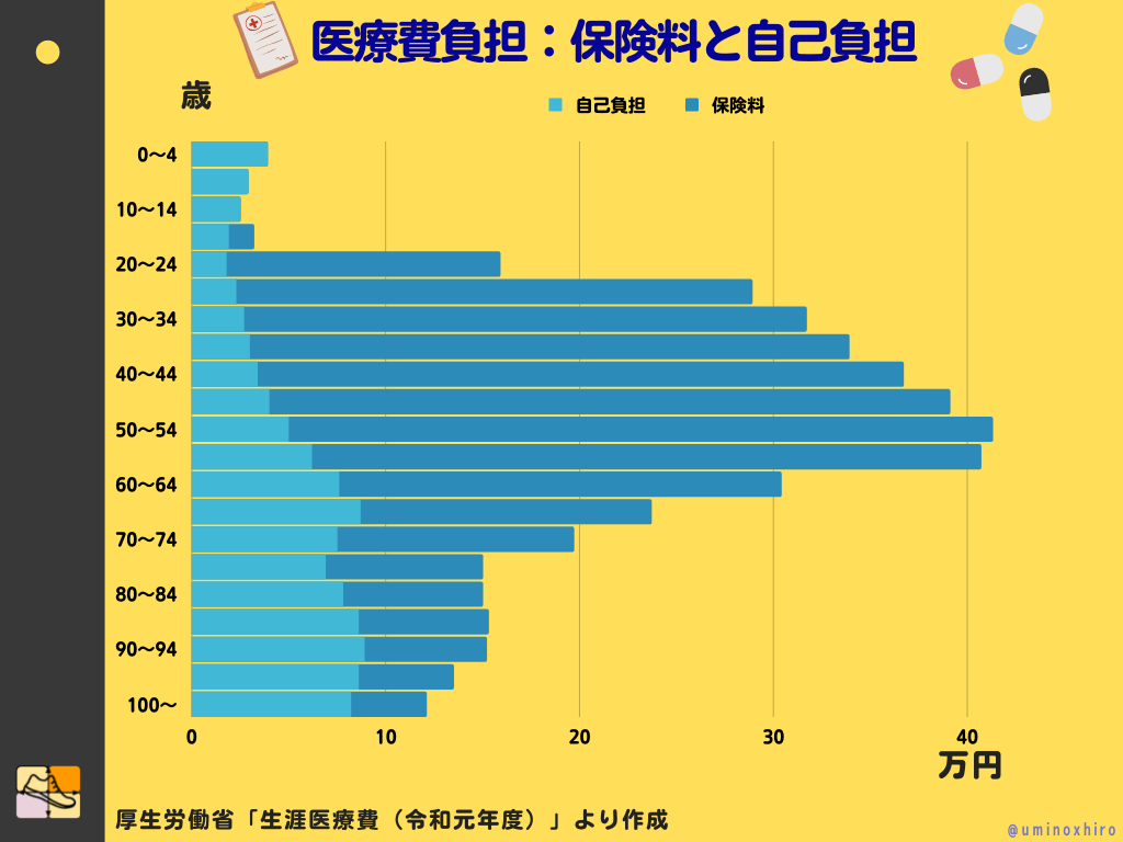 医療費負担：保険料と自己負担