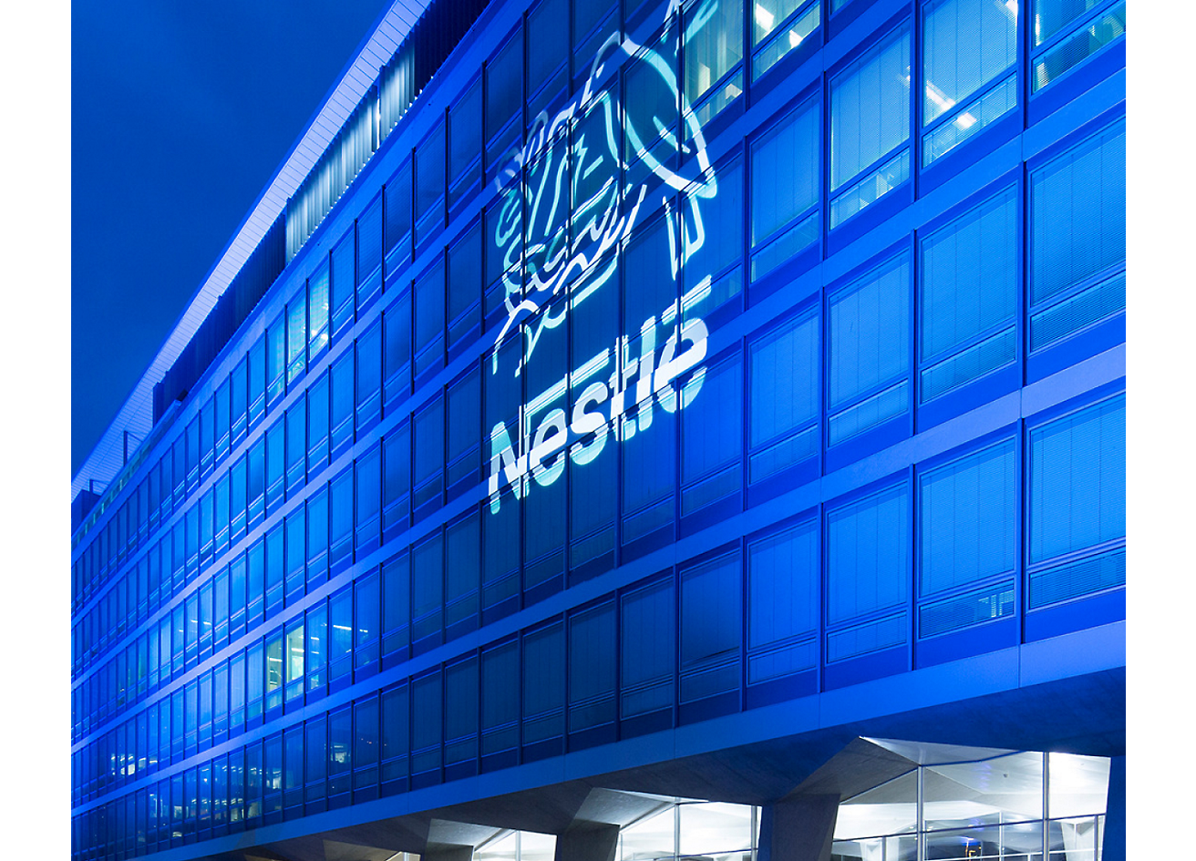 Nestle brand logo on an office building