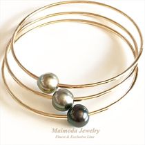 [3真珠 3本セット] タヒチアンパール バングル☆Maimoda Jewelry