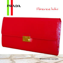 PRADA☆Saffiano Verniceセンターロック長財布 Rosso 関税済即発