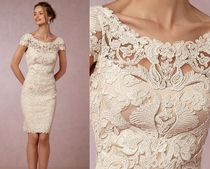 ☆TADASHI SHOJI 袖ありレース刺繍カクテルワンピース♪Ivory