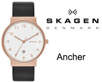 送料関税込★SKAGEN skw6322 Ancher ブラックレザーメンズ腕時計