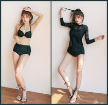 バカンスお勧め★レースでセクシーなラッシュガードセット(3PCS)