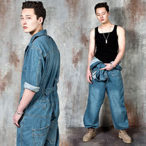 【関税・送料込】Washed blue denim wide jumpsuit - 468