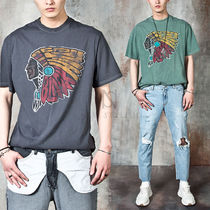 【関税・送料込】Washed pigment grunge Indian printed t-shirt