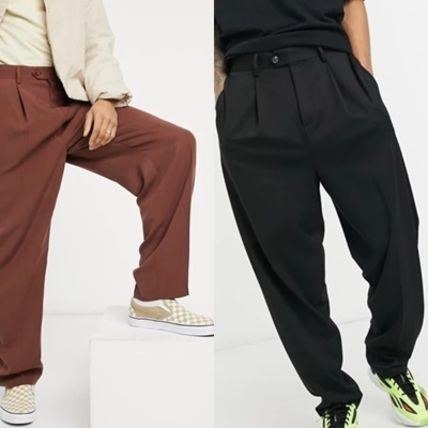 ASOS パンツ・ボトムスその他 新作 ASOS◇ハイウエスト ツイル ワイドパンツ クロップドパンツ