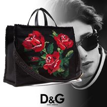 Dolce&Gabbana カシミア混 バラ柄 パネルデザイン ハンドバッグ