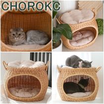 [韓国発送] CHOROKC 猫 犬 ペット用 ラタンハウス クッション付