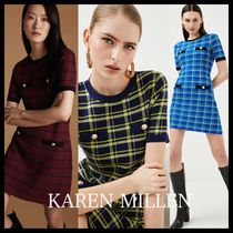 KAREN MILLEN* チェックニットスイングAラインワンピース 送関込