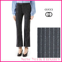 Gucci★素敵！Blue Wool Striped Gucci Pattern Pants