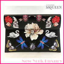 Alexander McQueen★Black Leather Flower Animal Skull Clutch