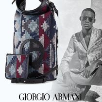 GIORGIO ARMANI コットン混 ロゴ 幾何学柄 バックパック マルチ