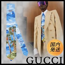 【国内発送★GUCCI】アイランド プリント コットン ネクタイ