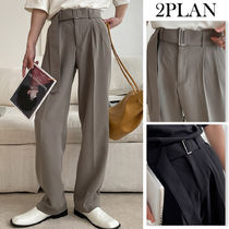 【2plan】Two-Tuck Belted Wide Pants