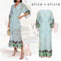 ALICE+OLIVIA フローラル コットン&シルク混 ミディワンピース