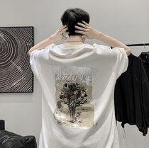 3色 ドロップショルダーTシャツ ビッグシルエット バック花柄 B