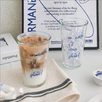 カフェ ブルー レタリング グラス コップ (380ml)