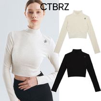 citybreeze★韓国★Logo Embroidery Crop Turtleneck T-shirts