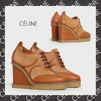 希少■CELINE MANON ウェッジ レースアップブーツ スエード TAN